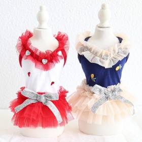 Petstyle spring and summer new style embroidered yarn collar tutu skirt western style dress dog clothes cat