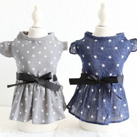 Petstyle spring and summer new star belt skirt small flying sleeve dress dog clothes cat skirt