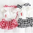 Petstyle spring and summer new doll collar double belt plaid skirt simple dress dog clothes cat