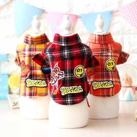 Petstyle Spring and Autumn Patch Plaid Shirt Teddy Bear Bear Dog Autumn and Winter Clothes