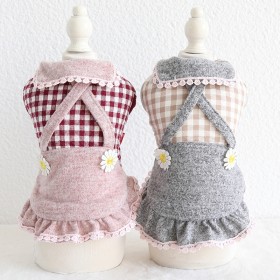 Petstyle autumn and winter new plaid small lace doll skirt pet clothes dog clothing