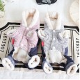 petstyle autumn and winter shark baby striped hooded four-legged clothing pet thick warm clothing denim