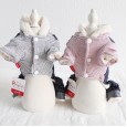 petstyle autumn and winter shark baby striped hooded four-legged clothing pet thick warm clothing denim