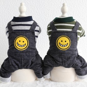 Petstyle Autumn and Winter New Bad Smile Striped Four-Piece Pet Clothes Dog Clothing