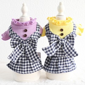 Petstyle autumn and winter new candy wooden buckle plaid skirt pet clothes dog clothing