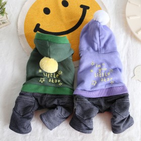 Petstyle autumn and winter little stars pompoms four-legged clothes pet clothes dog clothing denim jumpsuit