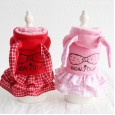petstyle autumn and winter plaid rabbit bow sweater fleece dog plus velvet two-padded coat cat turned funny