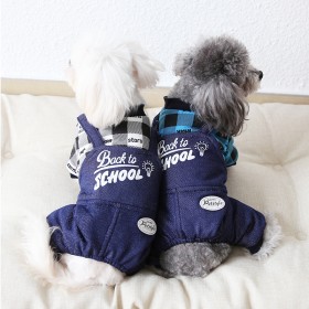 Petstyle Winter Model X Plaid College Strap Four-Piece Pet Clothes Dog Clothing Cowboy Strap