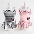 petstyle autumn and winter big bow striped skirt pet dog cotton skirt plus velvet bib cat owner