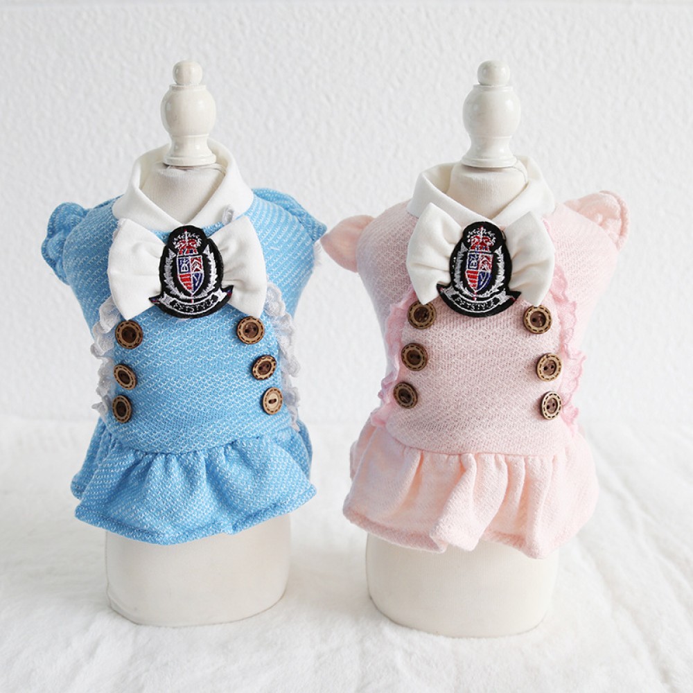 petstyle pet autumn and winter clothes wooden buckle college skirt dog plus velvet two-leg cotton coat revival student