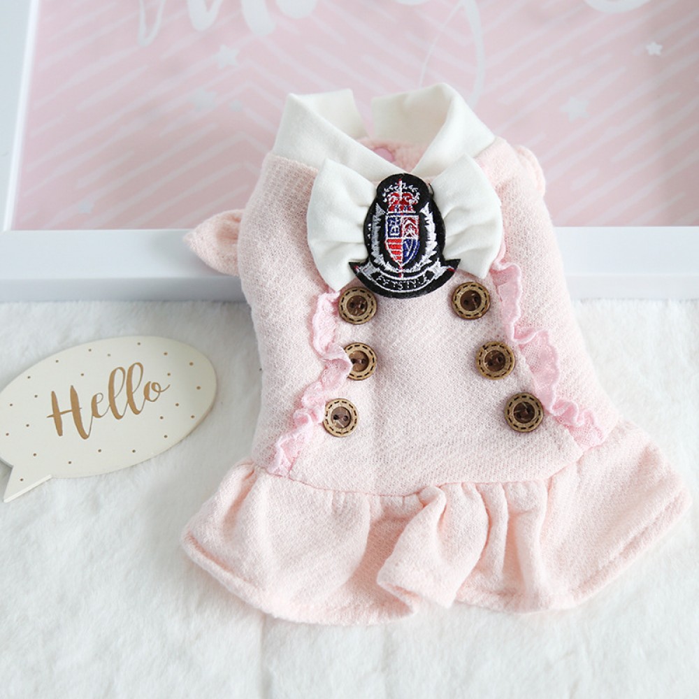 petstyle pet autumn and winter clothes wooden buckle college skirt dog plus velvet two-leg cotton coat revival student