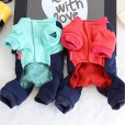 Petstyle autumn and winter striped leather label buckle four-legged clothes pet clothes dog clothing bib jeans