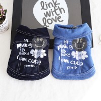 Petstyle autumn and winter old denim print coat pet clothes dog clothing cat cool shoveling officer