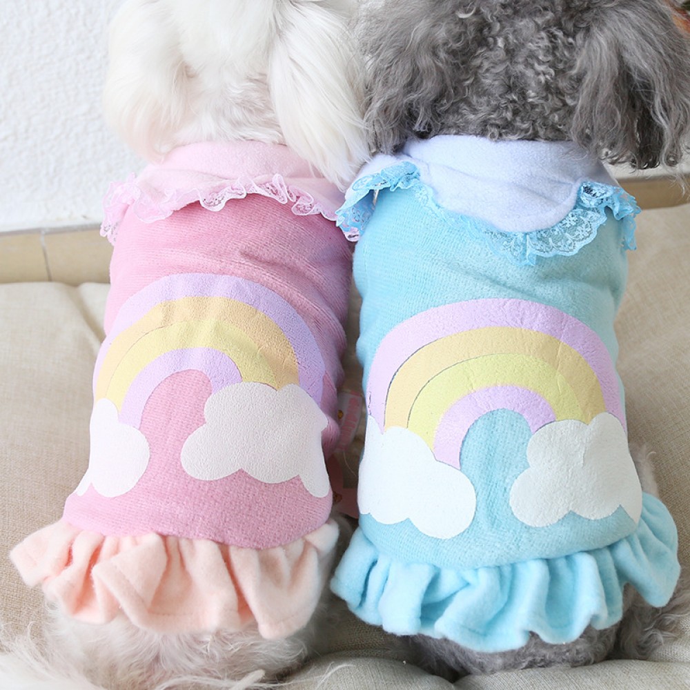 Autumn and winter clothing two-color rainbow cotton skirt thick warm pet clothes dog clothing