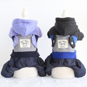 Petstyle autumn and winter new color matching pocket denim four-legged clothes pet clothes dog clothing