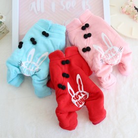 Petstyle autumn and winter new Tang suit rabbit four-legged clothes pet plus velvet thick cute cotton coat