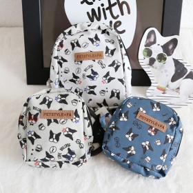 Petstyle bullfighting small fresh backpack cartoon dog backpack out bag pet traction rope school bag