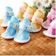 Pet spring and summer dog shoes small wooden buckle striped shoes teddy bear Xiong Bomei Shi Shi pet shoes dog shoes