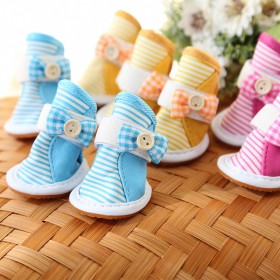 Pet spring and summer dog shoes small wooden buckle striped shoes teddy bear Xiong Bomei Shi Shi pet shoes dog shoes