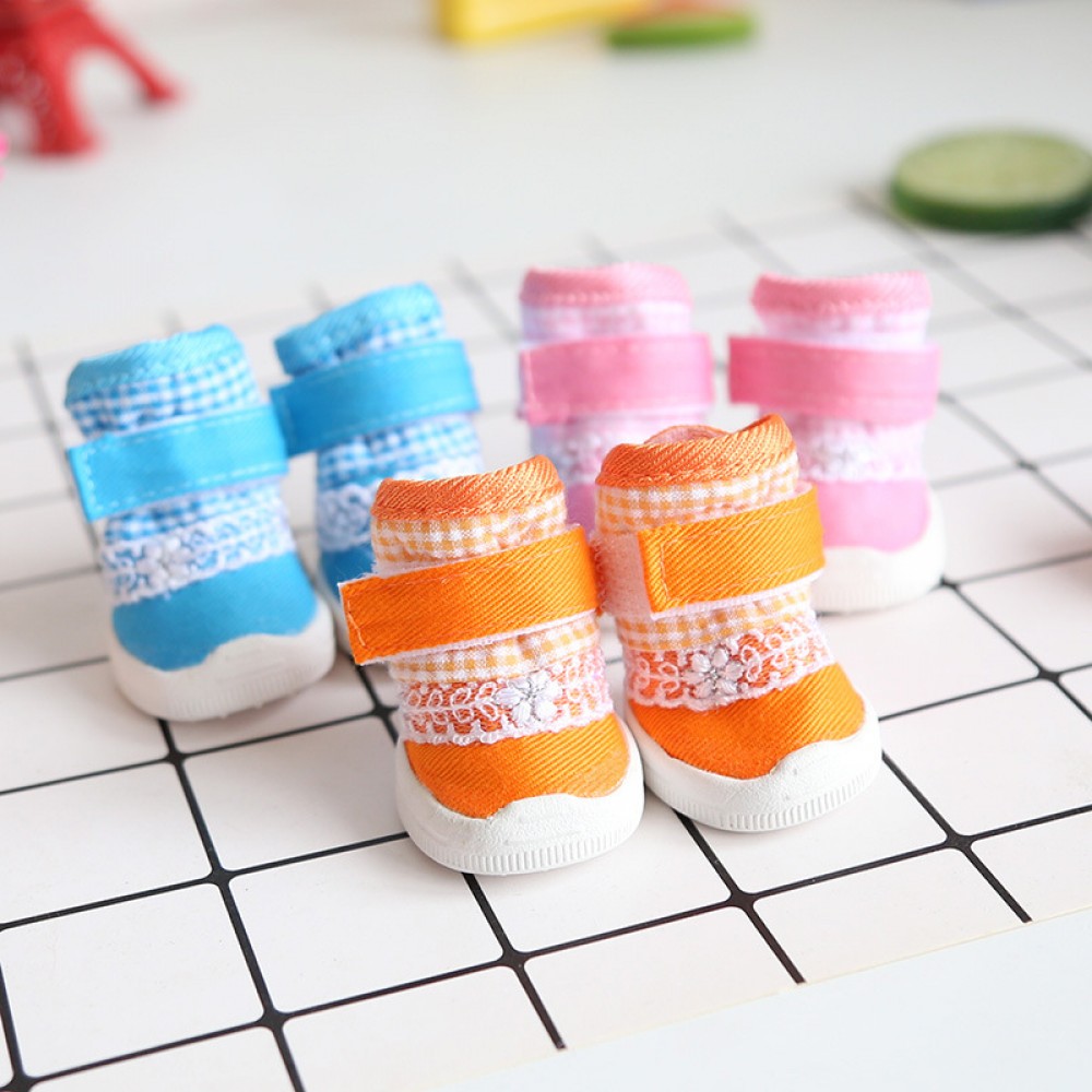 petstyle autumn and winter pet shoes hollow space flower shoes dog soft bottom canvas shoes waterproof rain boots