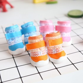 petstyle autumn and winter pet shoes hollow space flower shoes dog soft bottom canvas shoes waterproof rain boots