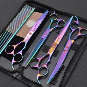 8.0 Inch Set Colorful 4 Pet Scissors Trimming Scissors Custom Straight Cut Curved Scissors Scissors Pet Trimming Set