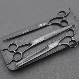 8.0 inch Jipai paint black 3 pet grooming scissors fish tooth bone straight shear teeth scissors pet grooming set