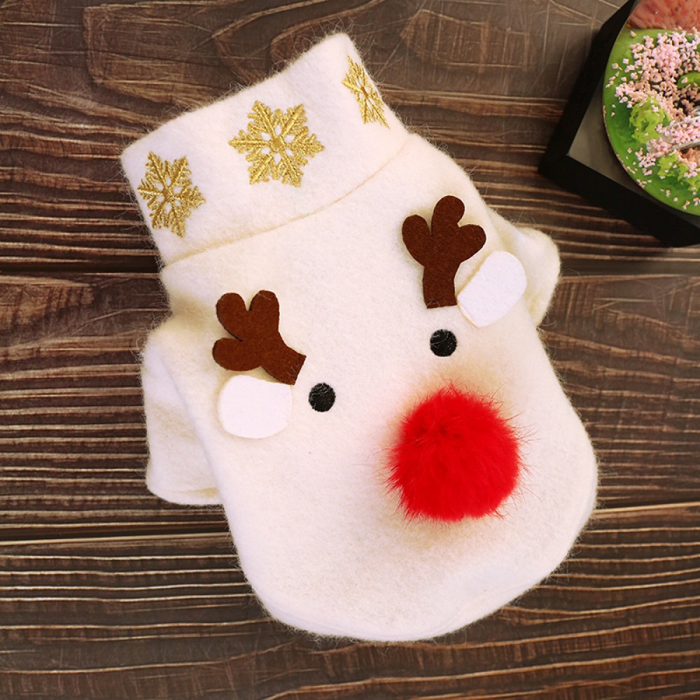 Christmas dog clothes pet cat costume Bomei Teddy white woolen coat autumn and winter coat big nose elk