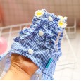 Pet clothes dog cat new summer dress flowers mini blue grid sun lace skirt