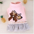 Pet dog dog cat autumn and winter new girl heart pink high heels woolen dress woolen teddy bear costume clothing