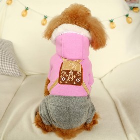 Pet dogs and cats autumn and winter new teddy bear warm tide brand bags woolen four-leg pants pink coat clothes
