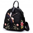 Spring and summer new flower embroidery backpack handmade rhinestone 3D dragonfly shoulder bag