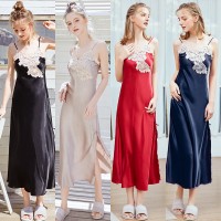 Yaoting explosion silk pajamas ladies summer lace sling long home service DQ636