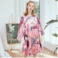 XL Yao Ting silk pajamas ladies summer bat sleeve nightdress female summer plus size home service 7795