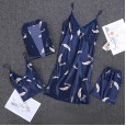 Version of silk sexy pajamas female four-piece summer suspenders shorts outer robe home service 1275