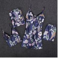 Version of silk sexy pajamas female four-piece summer suspenders shorts outer robe home service 1275