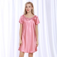 Yaoting classic silk pajamas ladies summer large size fat MM mid-length short-sleeved nightdress