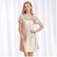 Yaoting classic silk pajamas ladies summer large size fat MM mid-length short-sleeved nightdress