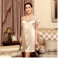 Yaoting silk pajamas ladies summer V-neck short-sleeved nightdress loose and comfortable home service