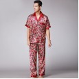 Explosion silk pajamas spring and summer two-piece suit dragon robe texture medium-sleeved trousers home service