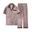 Explosion silk pajamas spring and summer two-piece suit dragon robe texture medium-sleeved trousers home service