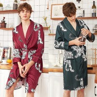 Yao Ting long-sleeved silk nightgown male spring and summer bathrobe silk men's long pajamas nightgown home service WP1077