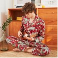 Yaoting silk pajamas men's spring and autumn long-sleeved trousers leopard red home service suit TZ1016