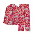 Yaoting silk pajamas men's spring and autumn long-sleeved trousers leopard red home service suit TZ1016
