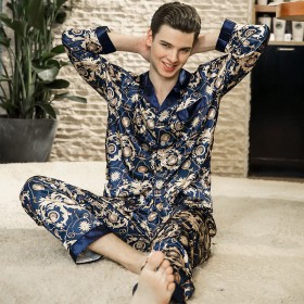 Yaoting silk pajamas men's spring long-sleeved trousers home service suit TZ778