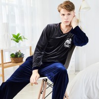 Yaoting classic velvet pajamas men's long-sleeved winter hedging contrast color home service two-piece suit SR975