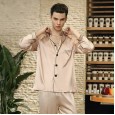 Yaoting classic silk pajamas men's summer long-sleeved pajamas home service two-piece suit TZ781