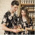 Yaoting classic silk couple pajamas female autumn short-sleeved shorts home service suit TZ716 717