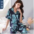 New spring and autumn pajamas ladies short-sleeved trousers simulation silk ladies home service summer two-piece suit