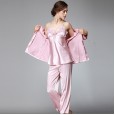 Simulation silk pajamas ladies autumn long-sleeved trousers three-piece suit large size home service summer summer models spring autumn winter YT